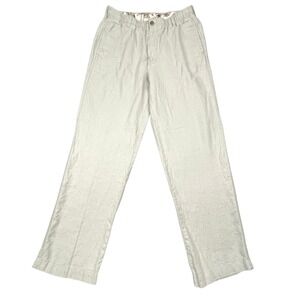 28 Palms Mens 100% Linen Pants L 32 Beige Straight Pockets Cruise Beach Wedding